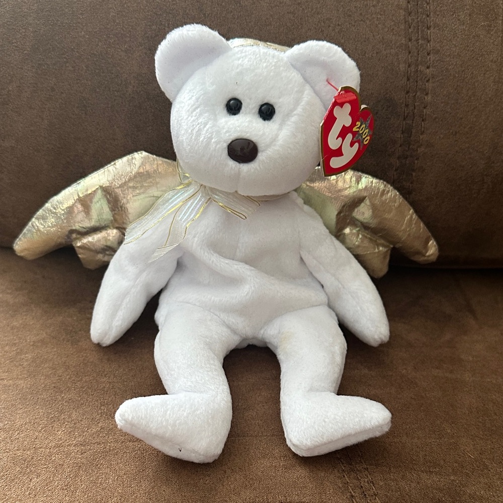 Ty Halo II White and Gold Angel Bear Plush - Picture 1 of 9